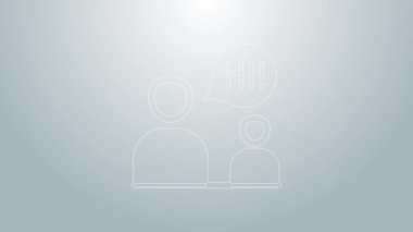 Mavi hat. İki oturan adam gri arka planda izole edilmiş bir ikon konuşuyor. Konuşma balonu sohbeti. İleti simgesi. İletişim ya da yorum sohbet sembolü. 4K Video hareketli grafik canlandırması