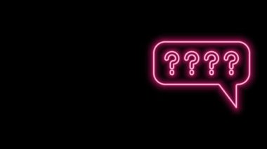 Siyah arkaplanda izole edilmiş soru simgesiyle parlayan neon hattı konuşma baloncukları. SSS işareti. Konuşma balonu ve çizelgesi. 4K Video hareketli grafik canlandırması