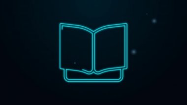 Parlayan neon hattı Açık kitap simgesi siyah arkaplanda izole edildi. 4K Video hareketli grafik canlandırması