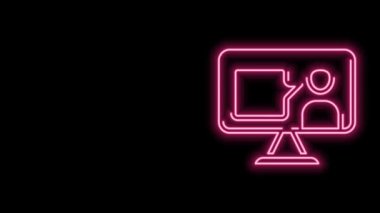 Farklı yabancı dillerin E-öğreniminin parlayan neon hattı simgesi siyah arkaplanda izole edildi. 4K Video hareketli grafik canlandırması