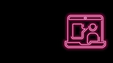 Farklı yabancı dillerin E-öğreniminin parlayan neon hattı simgesi siyah arkaplanda izole edildi. 4K Video hareketli grafik canlandırması