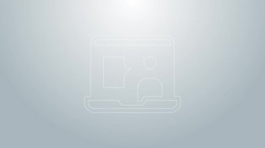 Farklı yabancı dil simgelerinin mavi çizgi E-öğrenimi gri arka planda izole edilmiştir. 4K Video hareketli grafik canlandırması