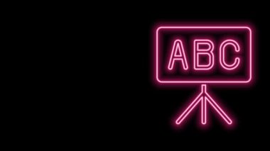 Parlayan neon çizgisi kireç taşı simgesi siyah arkaplanda izole edildi. Okul karatahtası. 4K Video hareketli grafik canlandırması