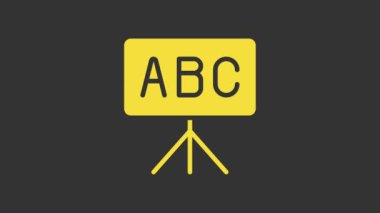 Sarı karton simgesi gri arkaplanda izole edildi. Okul karatahtası. 4K Video hareketli grafik canlandırması