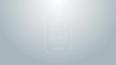 Mavi çizgi Çevrimiçi çevirmen simgesi gri arkaplanda izole edildi. Sohbet balonunda yabancı dil konuşma simgeleri. Çeviri konsepti. 4K Video hareketli grafik canlandırması