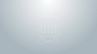 Seyahat simgesi için mavi bavul gri arkaplanda izole edildi. Seyahat bagaj tabelası. Seyahat bagaj ikonu. 4K Video hareketli grafik canlandırması