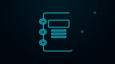 Parlayan neon çizgisi Not Defteri simgesi siyah arkaplanda izole edildi. Spiral not defteri simgesi. Okul defteri. Yazı tahtası. Okul günlüğü. 4K Video hareketli grafik canlandırması