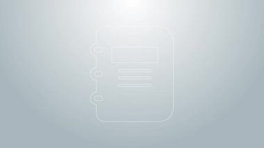 Mavi çizgi Not Defteri simgesi gri arkaplanda izole edildi. Spiral not defteri simgesi. Okul defteri. Yazı tahtası. Okul günlüğü. 4K Video hareketli grafik canlandırması