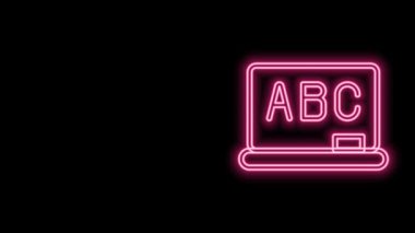 Parlayan neon çizgisi kireç taşı simgesi siyah arkaplanda izole edildi. Okul karatahtası. 4K Video hareketli grafik canlandırması
