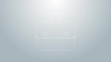 Mavi çizgi evrak çantası simgesi gri arkaplanda izole edildi. İş ilanı. İş portföyü. 4K Video hareketli grafik canlandırması