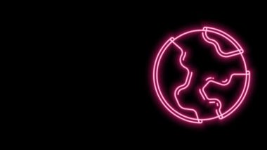 Parlayan neon çizgisi Dünya ikonu siyah arka planda izole edildi. Dünya ya da Dünya işareti. Küresel internet sembolü. Geometrik şekiller. 4K Video hareketli grafik canlandırması