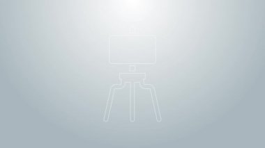 Mavi çizgi ahşap sehpa ya da gri arka planda izole edilmiş resim tahtası simgesi. 4K Video hareketli grafik canlandırması