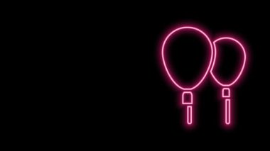 Siyah zemin üzerinde izole edilmiş kurdele ikonu olan parlak neon çizgili balonlar. Mutlu Paskalyalar. 4K Video hareketli grafik canlandırması