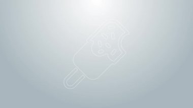 Mavi çizgi dondurma ikonu gri arkaplanda izole edilmiş. Güzel sembol. 4K Video hareketli grafik canlandırması