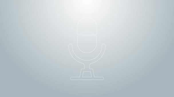 Blaue Linie Mikrofon Sprach-Gerät Symbol isoliert auf grauem Hintergrund. Mikrofondolmetscher und Buchstaben des Alphabets. 4K Video Motion Grafik Animation — Stockvideo