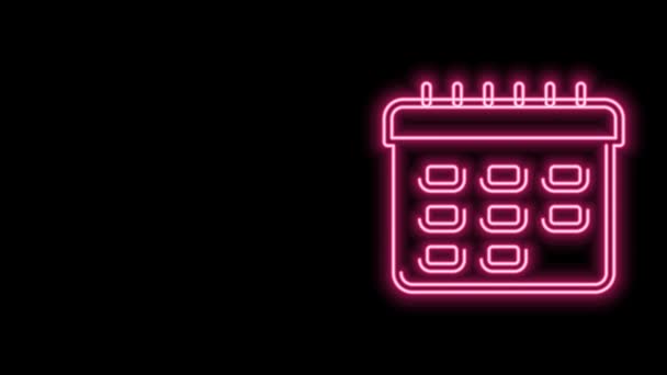 Ragyogó neon vonal Iskola menetrend ikon elszigetelt fekete háttérrel. 4K Videó mozgás grafikus animáció — Stock videók