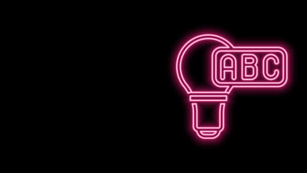 Gloeiende neon lijn Creatieve lamp idee pictogram geïsoleerd op zwarte achtergrond. Concept ideeën inspiratie, uitvinding, effectief denken, kennis en onderwijs. 4K Video motion grafische animatie — Stockvideo