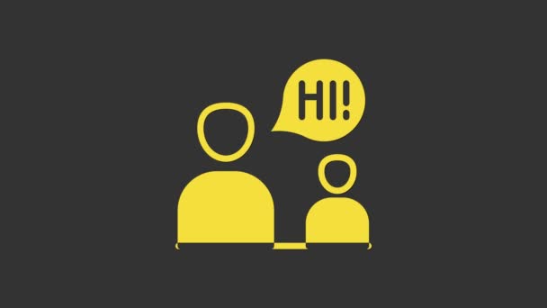 Yellow Two sitting men talking icon isolated on grey background. Speech bubble chat. Message icon. Communication or comment chat symbol. 4K Video motion graphic animation — Stock Video