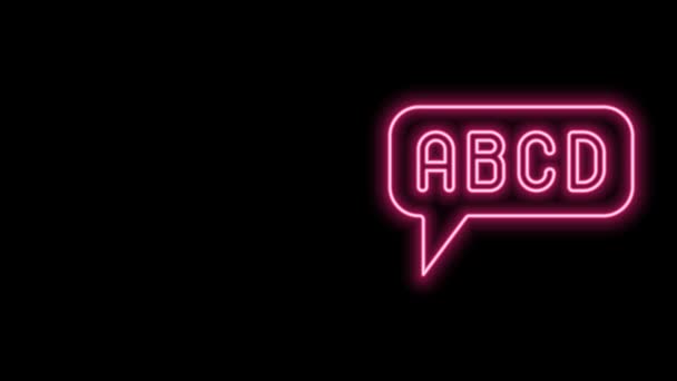 Zářící neonová čára Ikona abecedy izolovaná na černém pozadí. Grafická animace pohybu videa 4K — Stock video