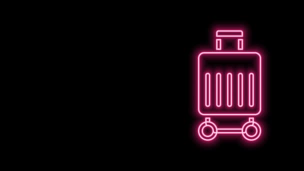 发光的霓虹灯线套房为旅行图标隔离在黑色背景.旅行的行李标志。旅行行李图标。4K视频运动图形动画 — 图库视频影像