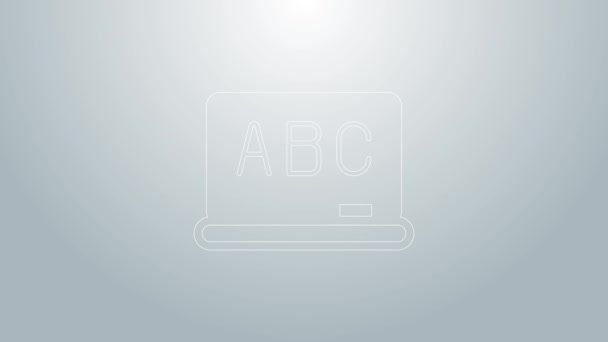 블루 라인 칼 크 보드 아이콘은 회색 배경에서 분리되었다. 학교 블랙 보드 간판. 4K 비디오 모션 그래픽 애니메이션 — 비디오