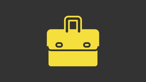 Gelbes Aktentaschensymbol isoliert auf grauem Hintergrund. Business Case Zeichen. Geschäftsportfolio. 4K Video Motion Grafik Animation — Stockvideo