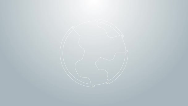 Linea blu icona del globo terrestre isolata su sfondo grigio. Segno del mondo o della Terra. Simbolo internet globale. Forme geometriche. Animazione grafica 4K Video motion — Video Stock