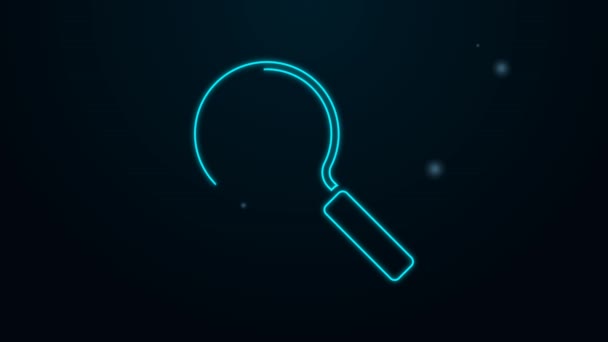 Glowing neon line Magnifying glass icon isolated on black background. Search, focus, zoom, business symbol. 4K Video motion graphic animation — Stock Video