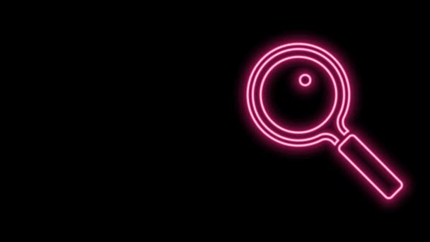 Glowing neon line Magnifying glass icon isolated on black background. Search, focus, zoom, business symbol. 4K Video motion graphic animation — Stock Video