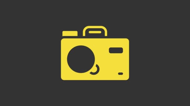 Yellow Photo camera icon isolated on grey background. Foto camera. Digital photography. 4K Video motion graphic animation — Stock Video