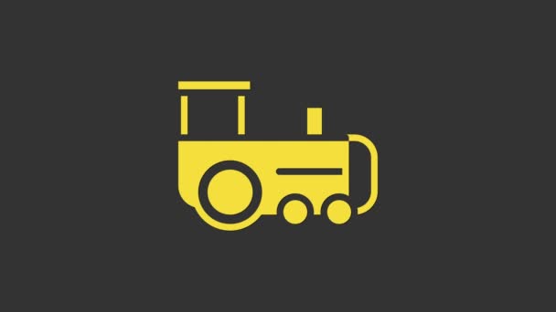 Желтый значок поезда игрушки изолирован на сером фоне. Видеографическая анимация 4K — стоковое видео