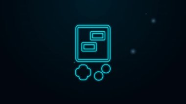 Parlayan neon hattı taşınabilir tetris elektronik oyun ikonu siyah arkaplanda izole edildi. Klasik bir cep tuğlası oyunu. Etkileşimli oyun aygıtı. 4K Video hareketli grafik canlandırması