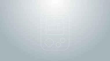 Mavi çizgi Portable tetris elektronik oyun ikonu gri arkaplanda izole edildi. Klasik bir cep tuğlası oyunu. Etkileşimli oyun aygıtı. 4K Video hareketli grafik canlandırması