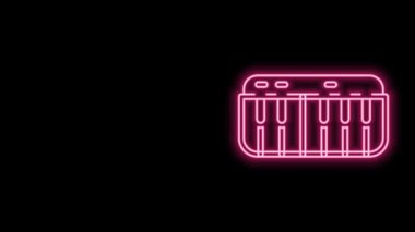 Parlayan neon hattı Müzik Sentezleyici simgesi siyah arkaplanda izole edildi. Elektronik piyano. 4K Video hareketli grafik canlandırması