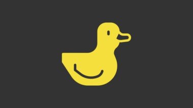 Sarı Kauçuk Ördek simgesi gri arkaplanda izole edildi. 4K Video hareketli grafik canlandırması