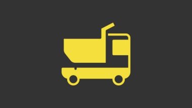 Sarı oyuncak kamyon simgesi gri arkaplanda izole edildi. 4K Video hareketli grafik canlandırması