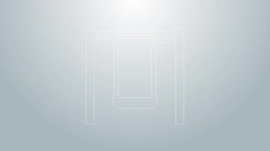 Oyun parkındaki çocuklar için mavi çizgi salıncak gri arka planda izole edilmiş ikon. Açık hava eğlence ekipmanları. 4K Video hareketli grafik canlandırması