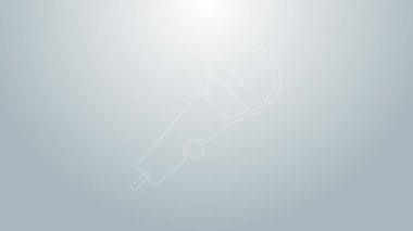 Mavi çizgi mikrofon simgesi gri arkaplanda izole edildi. Radyodaki mikrofondan. Sözcü işareti. 4K Video hareketli grafik canlandırması