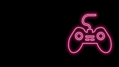 Parlayan neon hattı Gamepad simgesi siyah arkaplanda izole edildi. Oyun kontrolörü. 4K Video hareketli grafik canlandırması