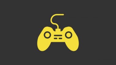 Sarı Oyun Alanı simgesi gri arkaplanda izole edildi. Oyun kontrolörü. 4K Video hareketli grafik canlandırması