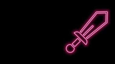 Parlayan neon çizgisi Kılıç oyuncağı simgesi siyah arkaplanda izole edildi. 4K Video hareketli grafik canlandırması