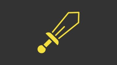 Sarı Kılıç oyuncak simgesi gri arkaplanda izole edildi. 4K Video hareketli grafik canlandırması