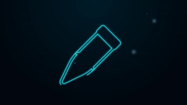 Siyah arkaplanda silgi simgesi olan parlak neon çizgili kalem. Çizim ve eğitim araçları. Okul sembolü. 4K Video hareketli grafik canlandırması