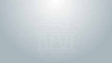Mavi çizgili davul çubuğu simgesi gri arkaplanda izole edilmiş. Müzik işareti. Müzik aleti sembolü. 4K Video hareketli grafik canlandırması