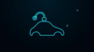 Parlayan neon hattı Radyo kontrollü oyuncak ikonu siyah arka planda izole edildi. Uzaktan kumandalı oyuncak. 4K Video hareketli grafik canlandırması