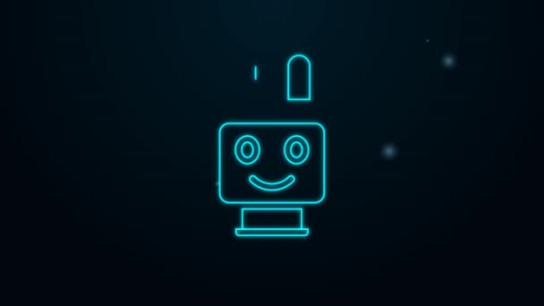 Linha de néon brilhante ícone de brinquedo robô isolado no fundo preto. Animação gráfica em movimento de vídeo 4K — Vídeo de Stock