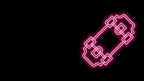Leuchtendes neonfarbenes Skateboard-Symbol auf schwarzem Hintergrund. Extremsport. Sportgeräte. 4K Video Motion Grafik Animation — Stockvideo