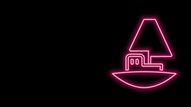 Gloeiende neon lijn Toy boot pictogram geïsoleerd op zwarte achtergrond. 4K Video motion grafische animatie — Stockvideo