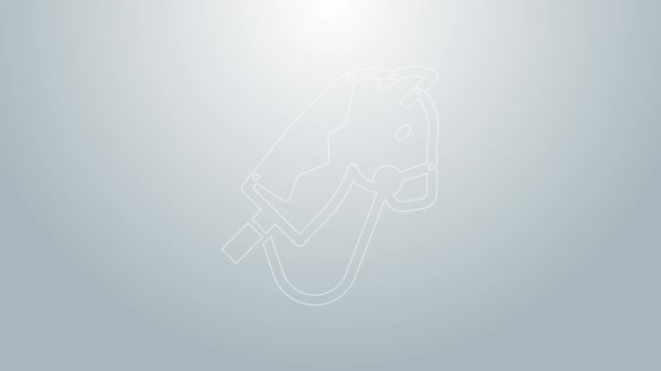 Icono de caballo de juguete de línea azul aislado sobre fondo gris. Animación gráfica de vídeo 4K — Vídeos de Stock