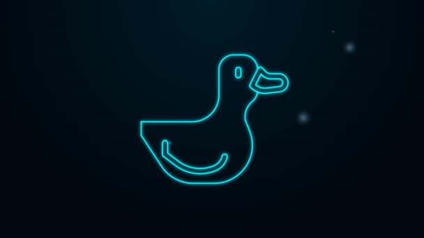 Línea de neón brillante Icono de pato de goma aislado sobre fondo negro. Animación gráfica de vídeo 4K — Vídeos de Stock